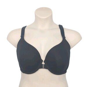 Cacique Lane Bryant Womens Front Close Black T Shirt Bra U/W Lace X Back 42H